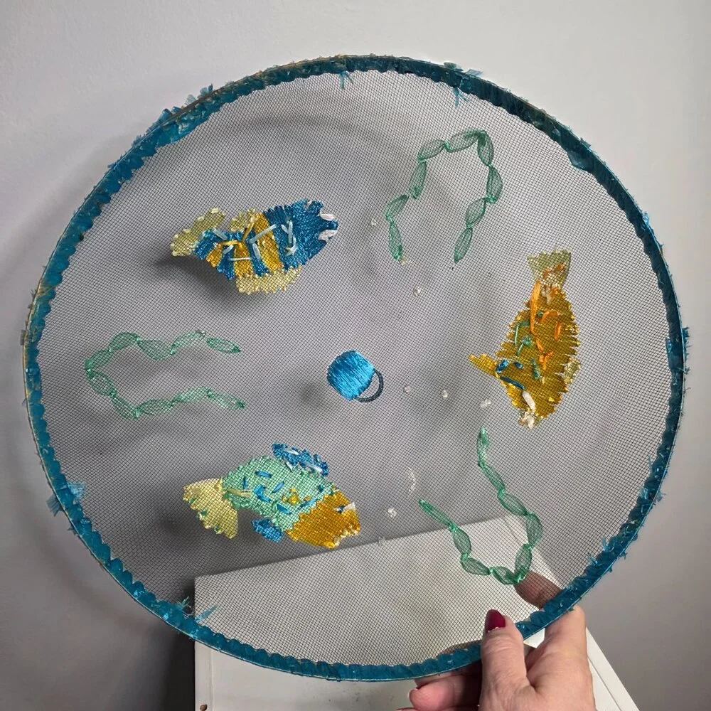Metal Mesh Handmade Fish Flowers Flip Flops Embroidered Raffia Food Covers NWT